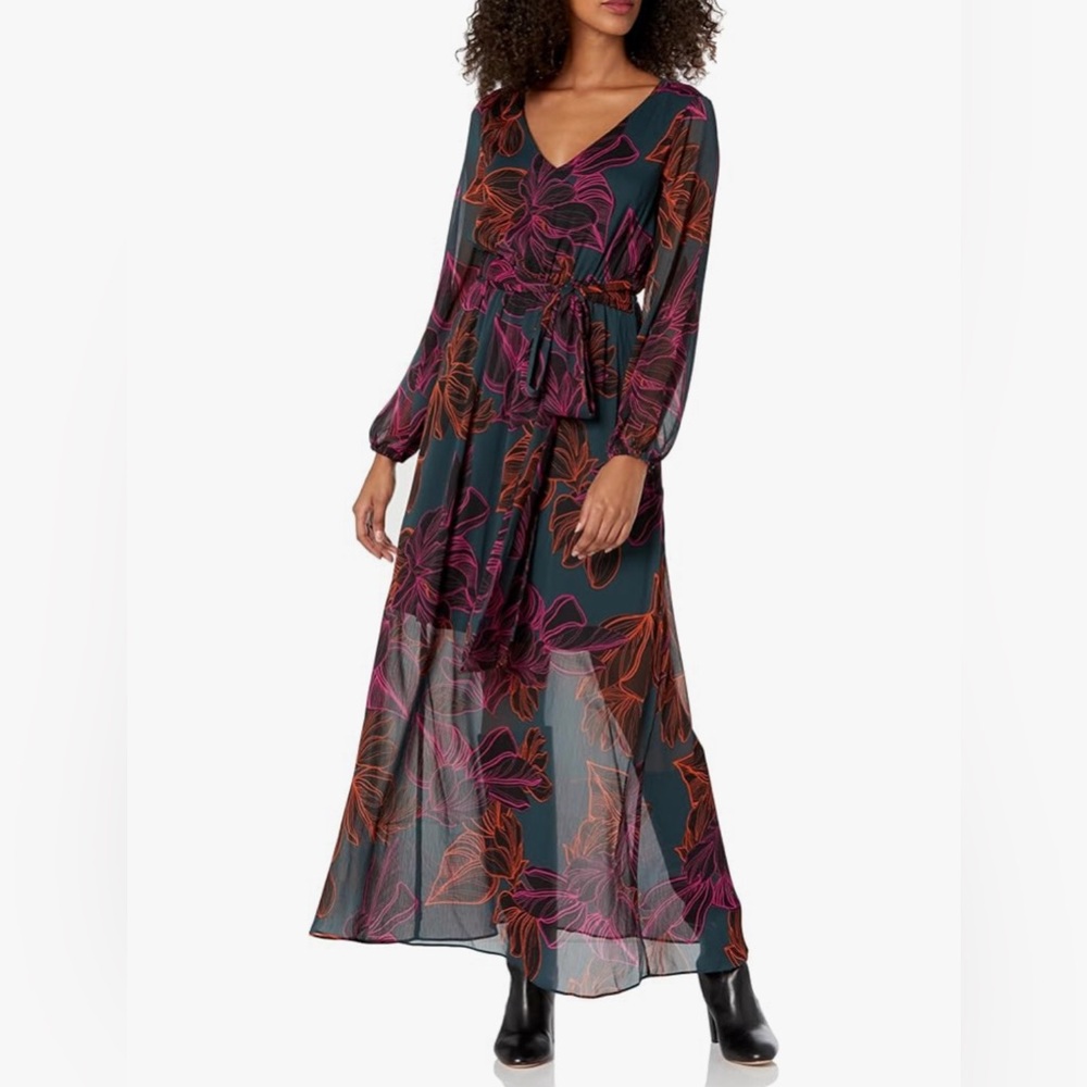 Nine West Womens Jennifer Long Sleeve Vneck Maxi Dress - NWT